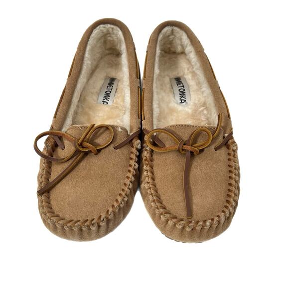 Minnetonka 4052 Cally Tan Suede Faux Fur Lined Slip-On Slipper Tan Women's 10 - Picture 1 of 7